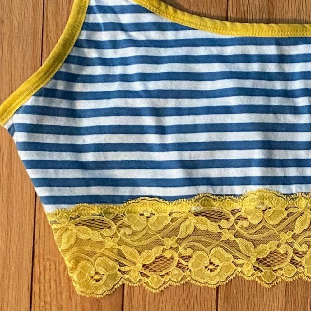 PACT Organic Cotton Soft Bralette Bright Blue with Yellow Stripes Size Med - Picture 2 of 7